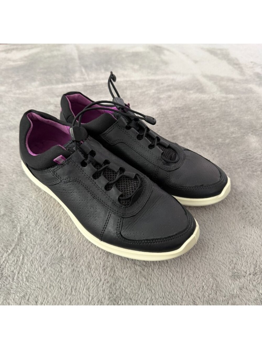 Ecco Black Leather Lace Up Sneakers Shoes Womens 39 US 8